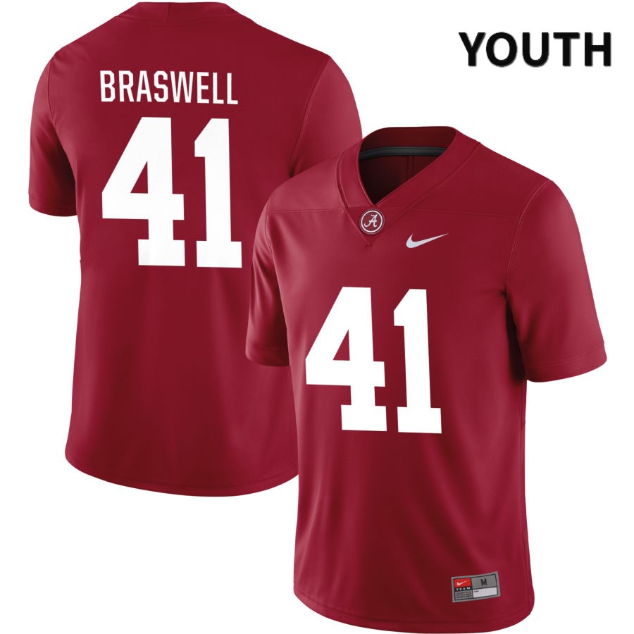 Alabama Crimson Tide Youth Chris Braswell #41 NIL Crimson 2022 NCAA Authentic Stitched College Football Jersey BX16D82TJ